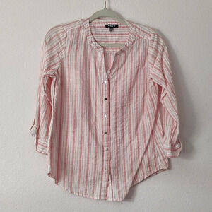Emily D Pink and White V neck Button Down Top Size M